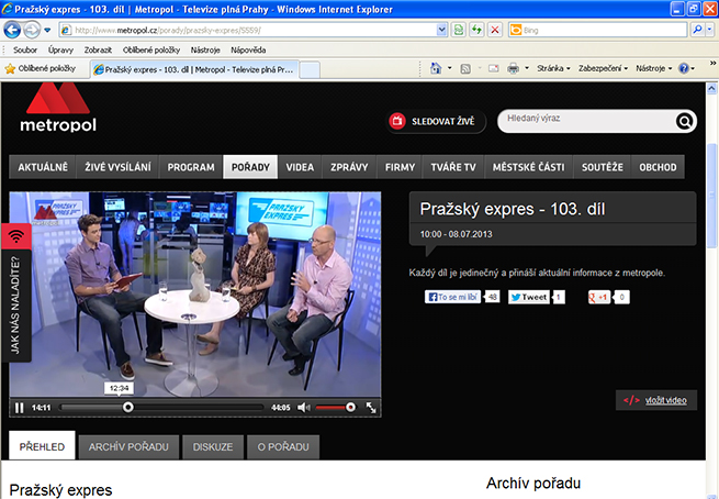 TV Metropol - Pražský Expres 8. 7. 2013 Printscrean