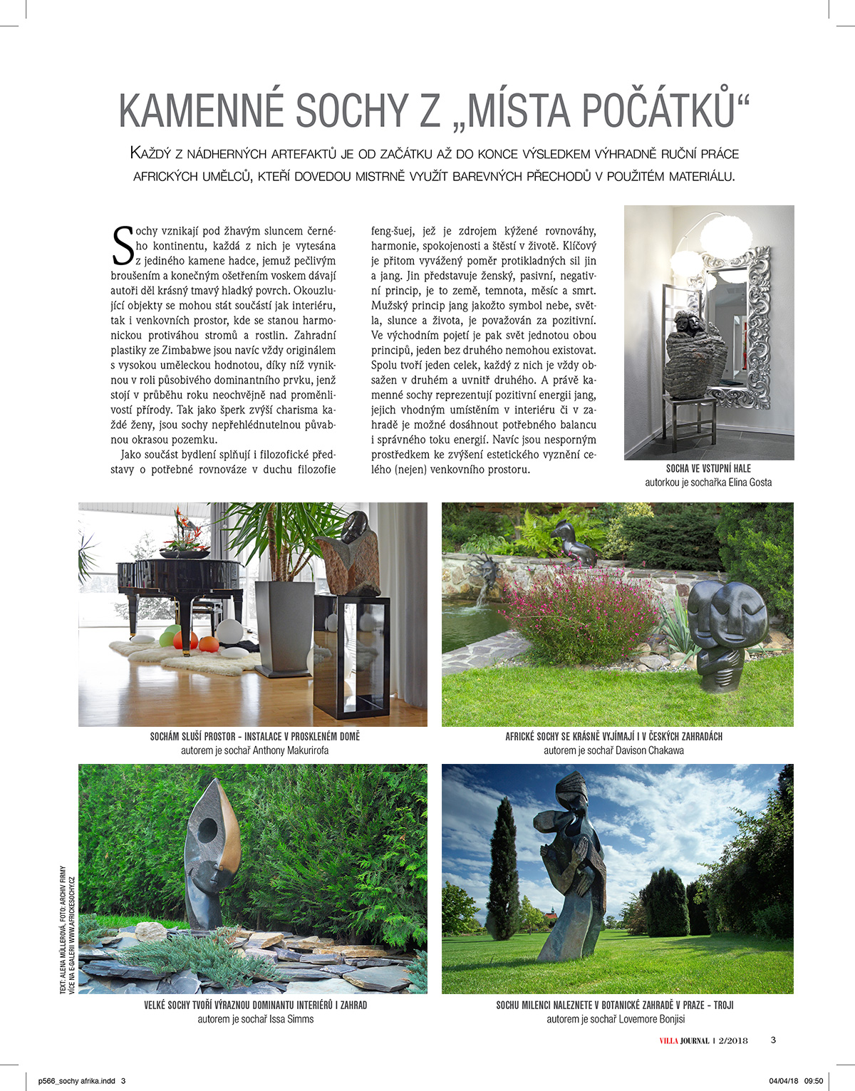 Článek o kamenných sochách ve Villa journal 2/2018
