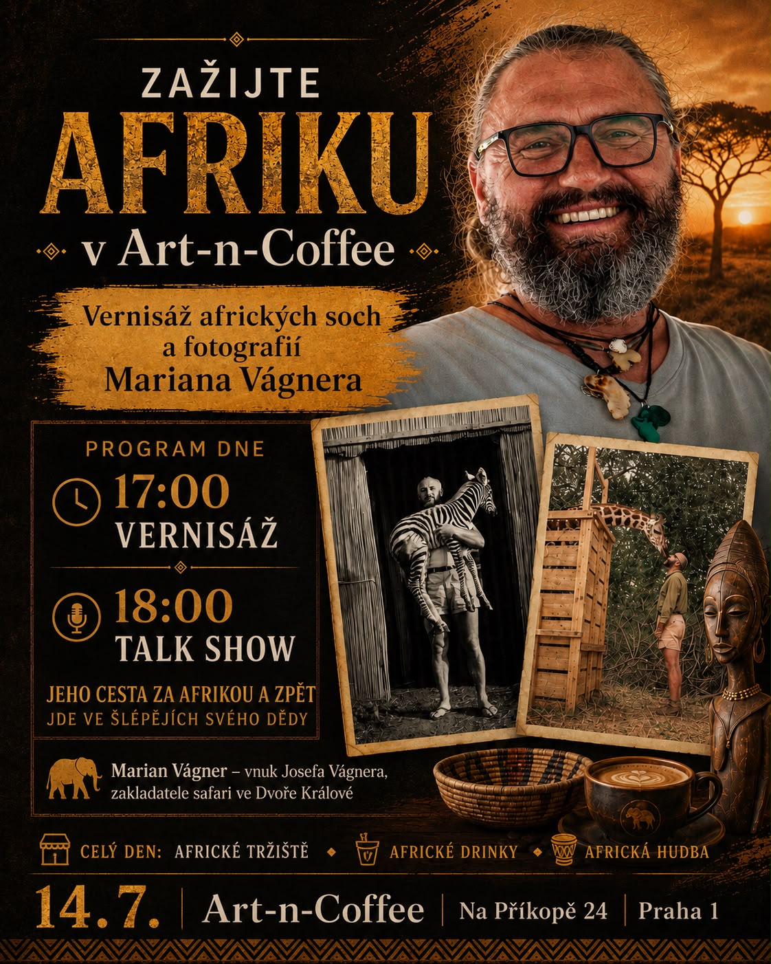 Pozvánka na vernisáž výstavy afrických soch a fotografií Mariana Vágnera
